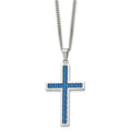 Chisel Stainless Steel Polished with Blue Carbon Fiber Inlay Cross Pendant on a 22 inch Curb Chain Necklace, 22 x 32 mm