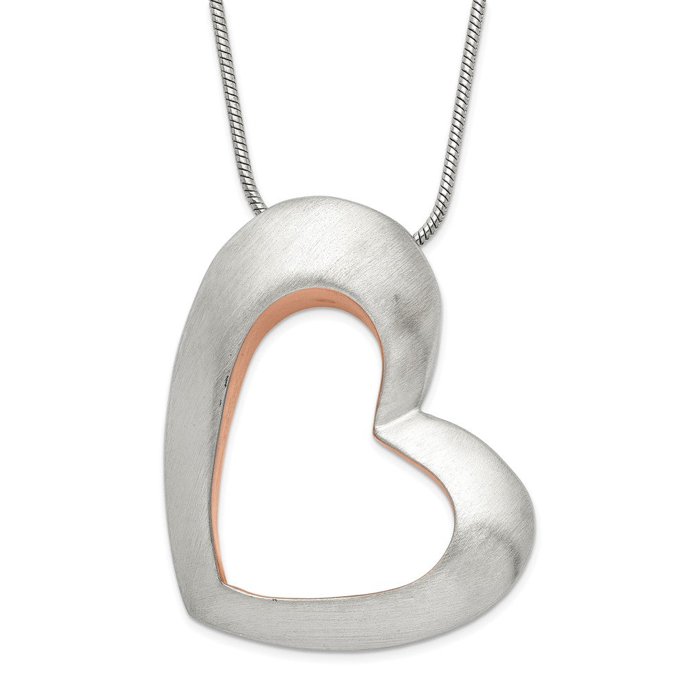 Stainless Steel Brushed & Pink IP-plated Heart Necklace, 17.5 mm