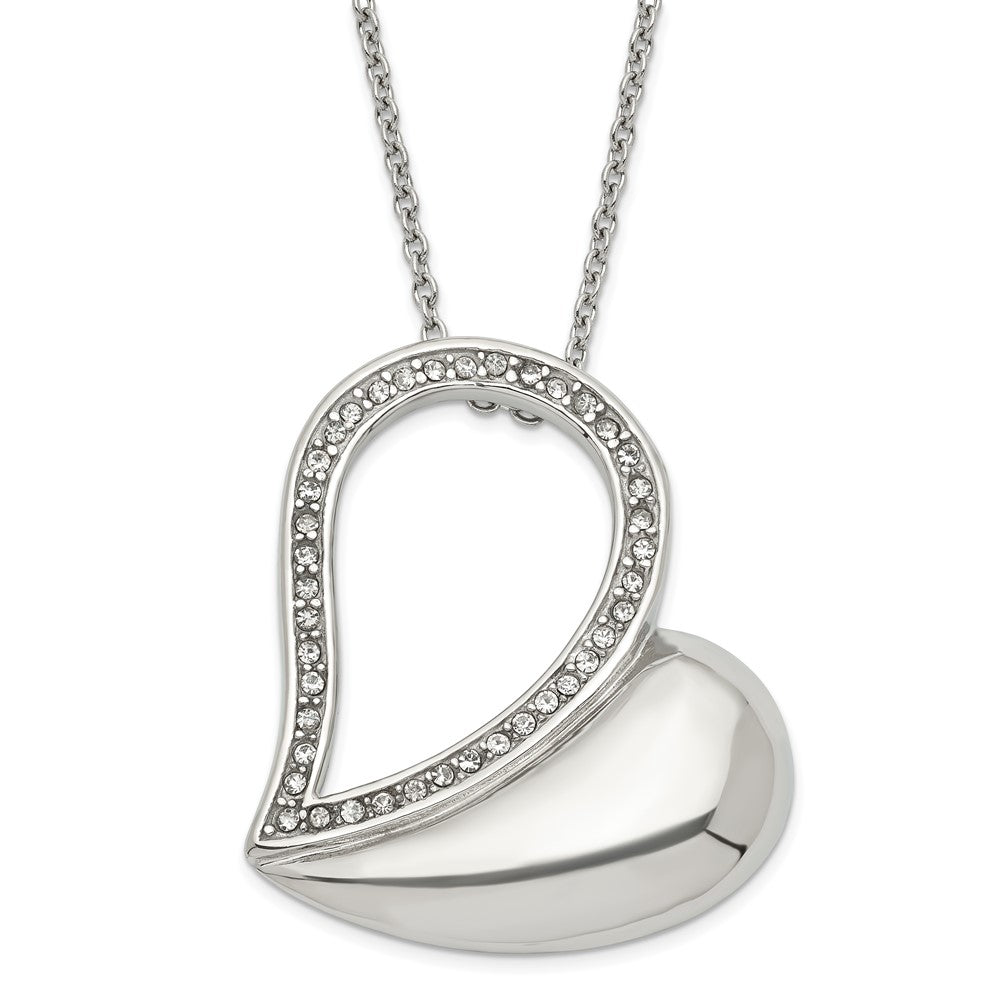 Stainless Steel Polished Crystal Heart Necklace, 17.5 mm