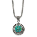 Stainless Steel Antiqued & Polished Imitation Turquoise w/2in ext Necklace, 18 mm