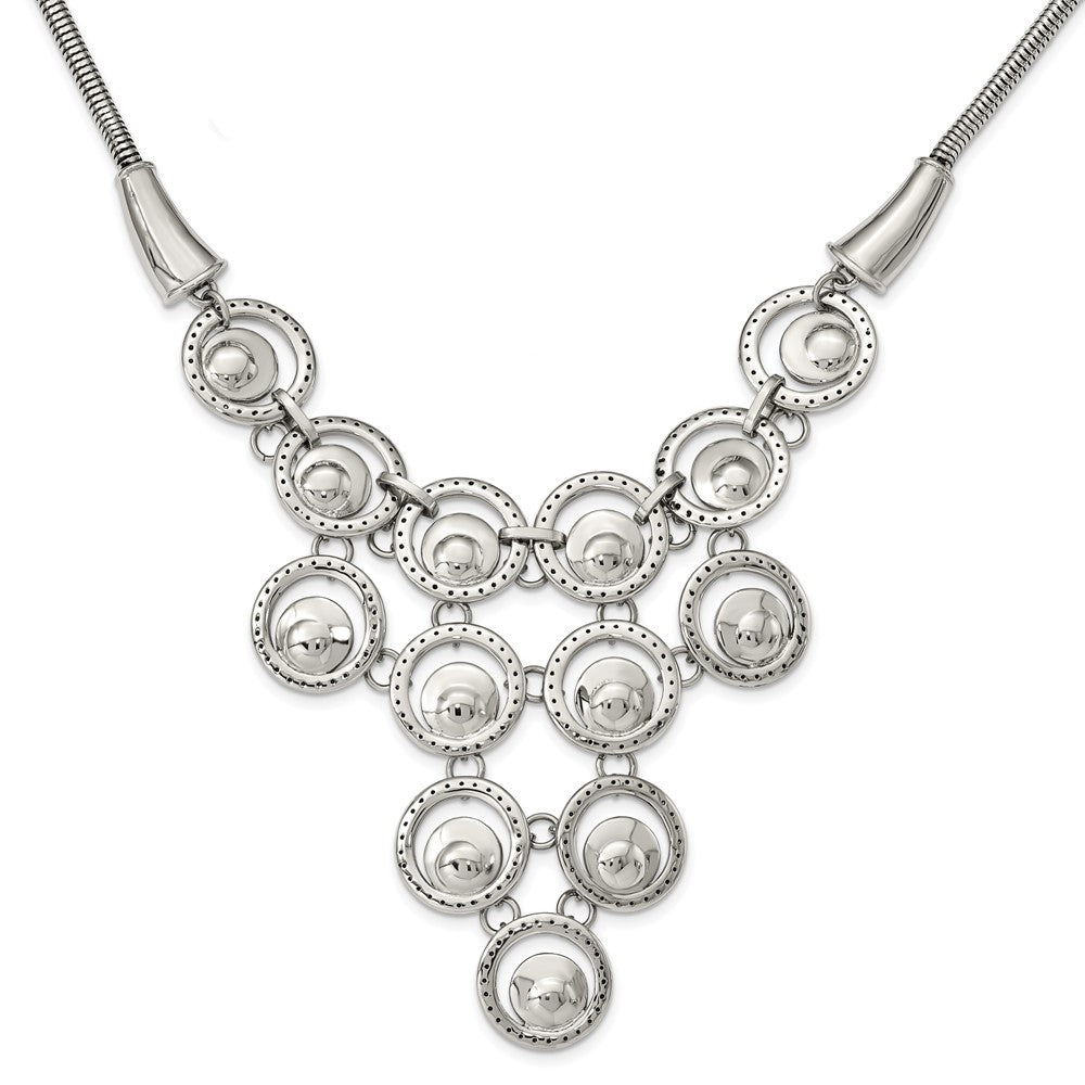 Stainless Steel Polished Multi-circle 19in w/2in ext Necklace, 16 mm