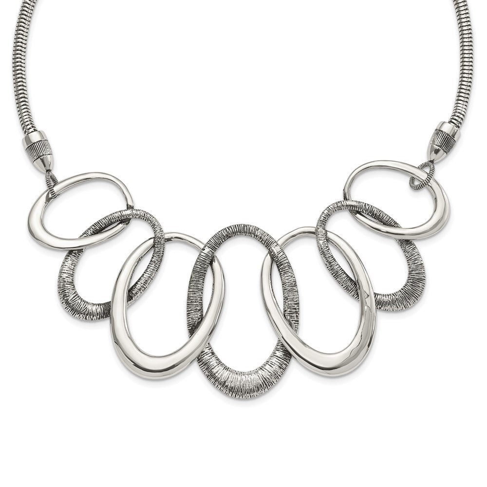 Stainless Steel Oval Antiqued with 3.5in ext. Necklace, 21 x 55.5 mm