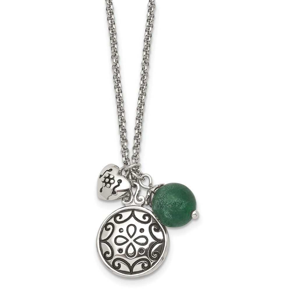 Stainless Steel Antiqued and Polished Synthetic Jade w/20in Necklace, 20 mm