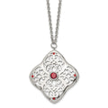 Stainless Steel Polished w/Red CZ Square 30in w/2in ext Necklace, 30 mm