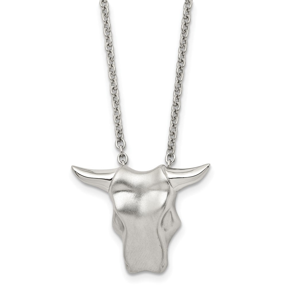 Stainless Steel Brushed Bull Head 20in Necklace, 20 mm