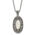 Stainless Steel Antiqued Mother of Pearl and Crystal Necklace, 20 mm