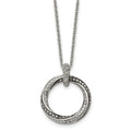Stainless Steel Antiqued and Polished Black/Clear CZ Circle 18in Necklace, 18 mm