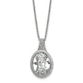 Chisel Stainless Steel Brushed and Polished Crystal Oval Pendant on an 18 inch Cable Chain Necklace, 18 x 17 mm