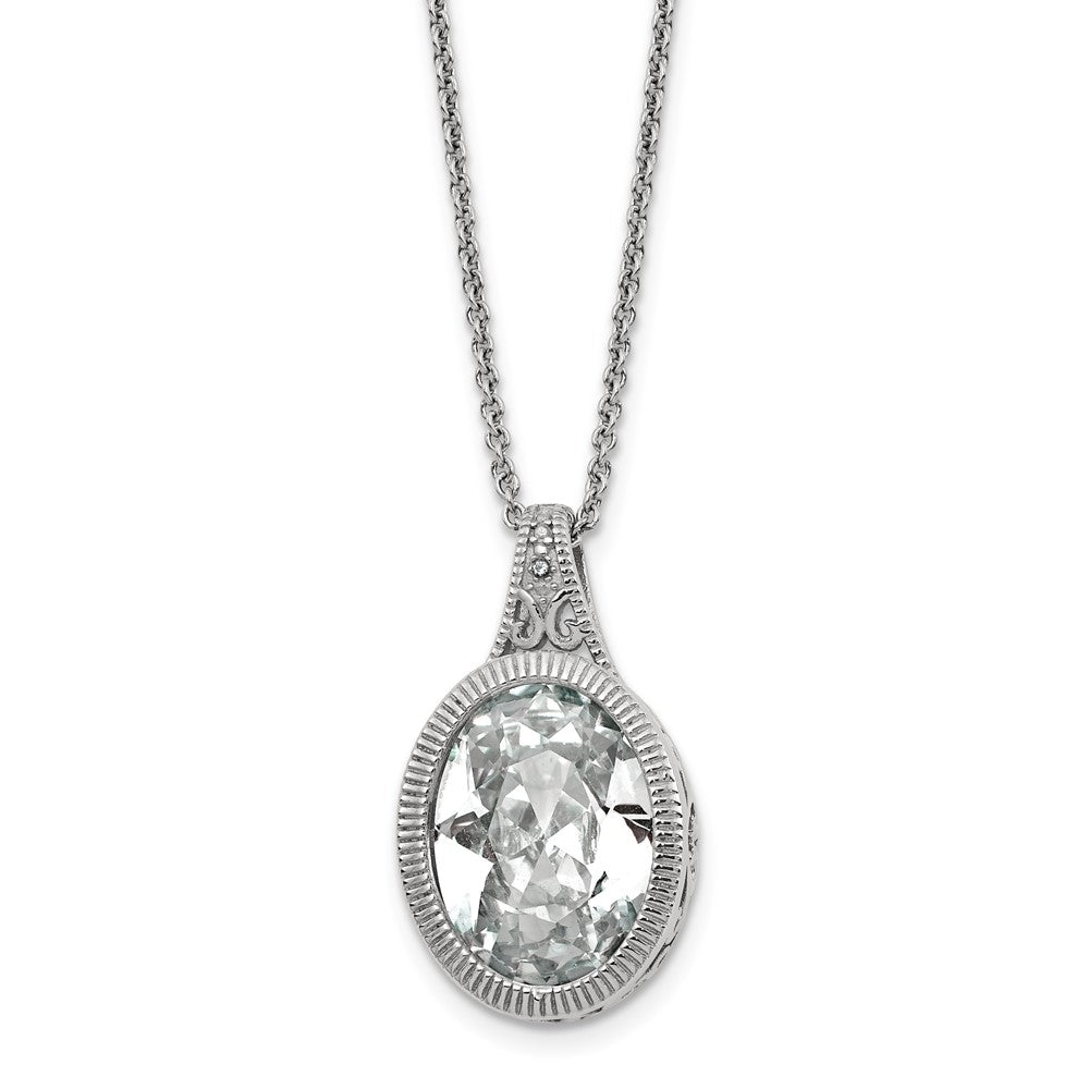 Chisel Stainless Steel Brushed and Polished Crystal Oval Pendant on an 18 inch Cable Chain Necklace, 18 x 17 mm