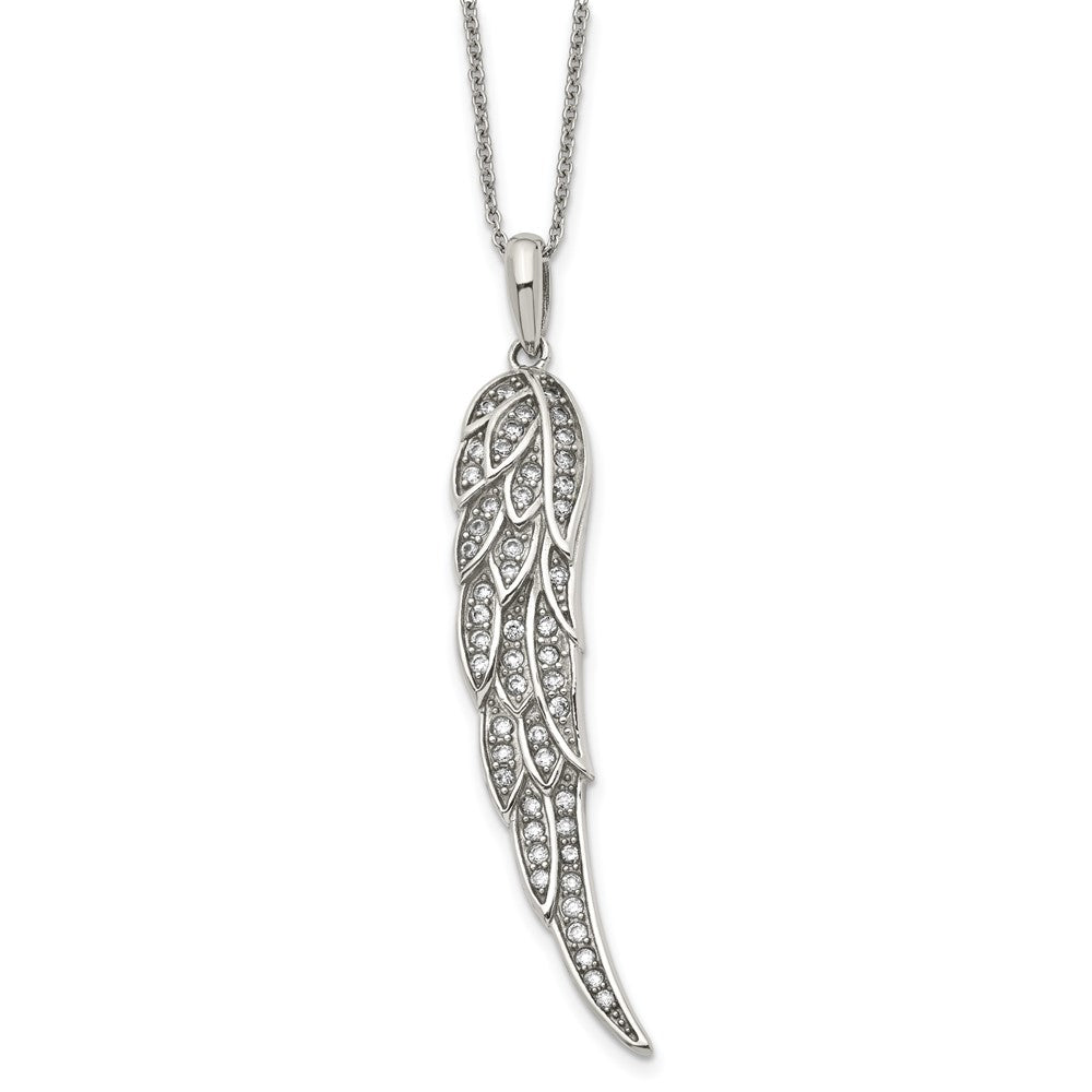 Stainless Steel Polished w/CZ Wing 20in w/2in ext Necklace, 20 mm