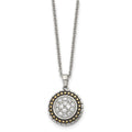 Chisel Stainless Steel Antiqued and Polished Yellow IP-plated with CZ Circle Pendant on an 18 inch Cable Chain Necklace, 18 x 18 mm