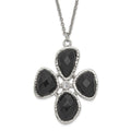 Stainless Steel Fancy CZ and Black Onyx Textured Necklace, 18 mm