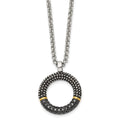 Stainless Steel Antiqued & Polished Yellow IP w/Black CZ 18in Necklace, 18 mm