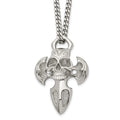 Chisel Stainless Steel Polished Cross with Skull Pendant on a 24 inch Curb Chain Necklace, 24 x 35 mm