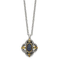 Stainless Steel Antiqued & Polished Yellow IP w/Blue Glass 18in Necklace, 18 mm