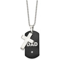 Chisel Stainless Steel Polished Black IP-plated with CZ DAD Dog Tag and Cross Pendant on a 22 inch Ball Chain Necklace, 22 x 23 mm