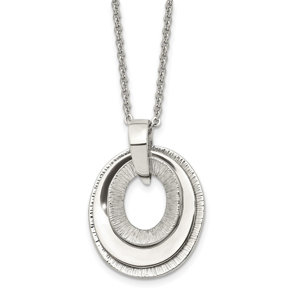 Stainless Steel Polished & Textured Three Piece Moveable Ovals Necklace, 20 mm