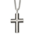 Chisel Stainless Steel Brushed and Polished Black IP-plated Edges with CZ Cross Pendant on a 22 inch Curb Chain Necklace, 22 x 33 mm