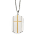 Chisel Stainless Steel Brushed and Polished Yellow IP-plated Cross Dog Tag on a 22 inch Curb Chain Necklace, 22 x 25 mm