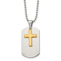 Chisel Stainless Steel Brushed and Polished Yellow IP-plated 2 Piece Cross Dog Tag on a 22 inch Ball Chain Necklace, 22 x 20 mm