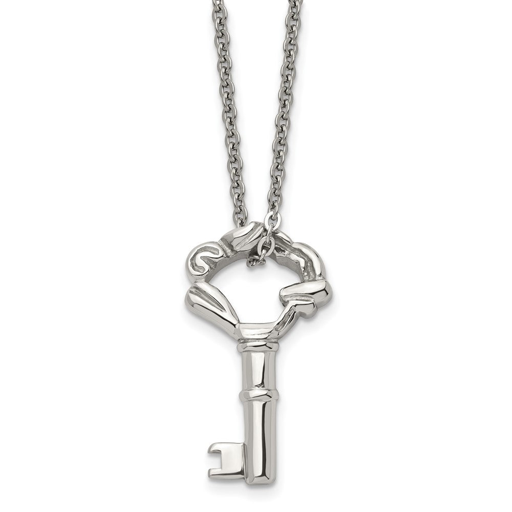 Stainless Steel Polished Fancy Key 18in Necklace, 18 mm