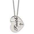 Chisel Stainless Steel Polished and Enameled FAITH Heart with Cross Cut out Pendnat on a 20 inch Cable Chain Necklace, 20 x 28 mm