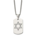 Chisel Stainless Steel Polished with CZ Star of David Dog Tag on a 22 inch Curb Chain Necklace, 22 x 17 mm