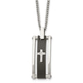 Chisel Stainless Steel Polished Black IP-plated with CZ Cross Pendant on a 22 inch Curb Chain Necklace, 22 x 15 mm