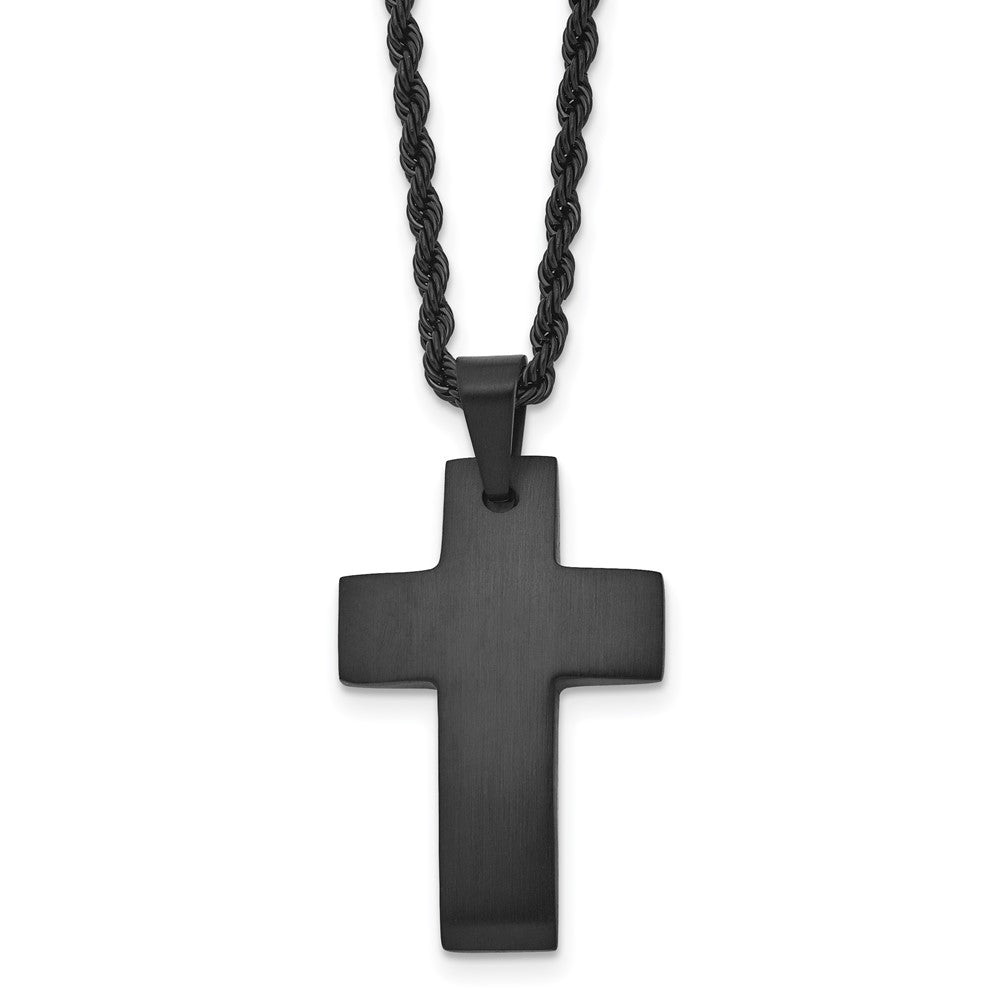 Chisel Stainless Steel Brushed Black IP-plated Cross Pendant on a 20 inch Rope Chain Necklace, 20 x 23 mm