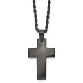 Chisel Stainless Steel Brushed Black IP-plated Cross Pendant on a 20 inch Rope Chain Necklace, 20 x 21 mm