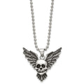 Chisel Stainless Steel Antiqued and Polished Skull with Wings Pendant on a 22 inch Ball Chain Necklace, 22 x 46 mm