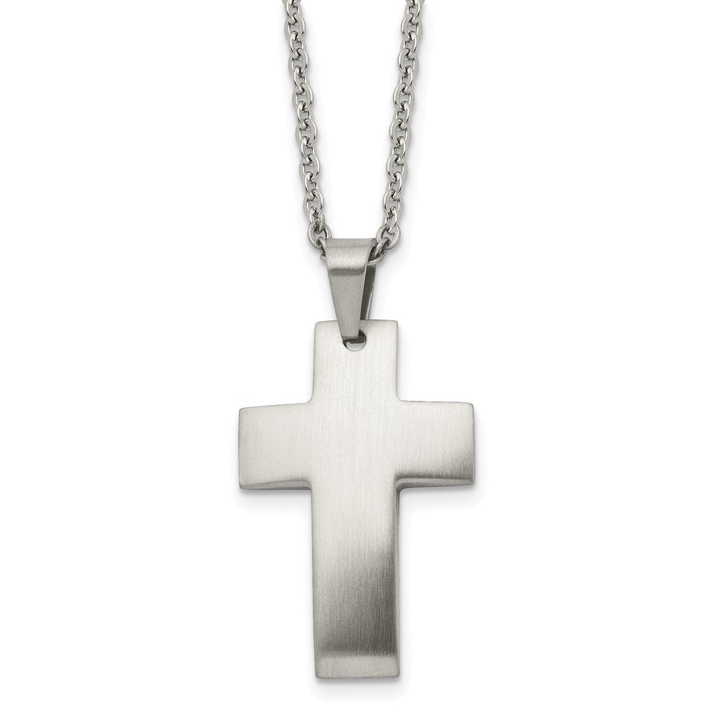 Chisel Stainless Steel Brushed Cross Pendant on a 20 inch Cable Chain Necklace, 20 x 22 mm