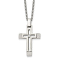 Chisel Stainless Steel Brushed and Polished with CZ Open Cross Pendant on a 22 inch Cable Chain Necklace, 22 x 24 mm