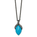 Stainless Steel Antiqued Simulated Turquoise Marcasite 18in Necklace, 18 mm, 3.81 g