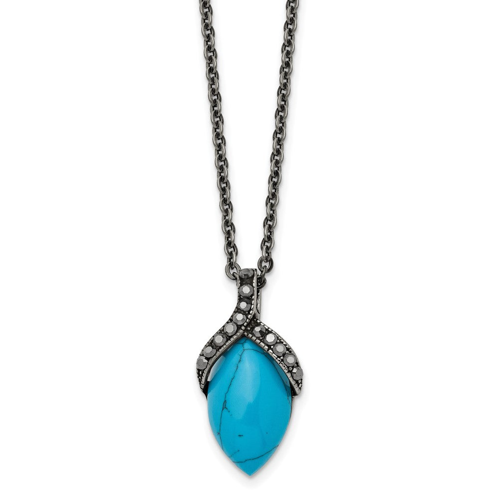 Stainless Steel Antiqued Simulated Turquoise Marcasite 18in Necklace, 18 mm, 3.81 g