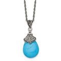Stainless Steel Antiqued Simulated Turquoise Marcasite 18in Necklace, 18 mm, 6.66 g