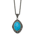 Stainless Steel Antiqued Simulated Turquoise Marcasite 18in Necklace, 18 mm, 5.2 g