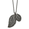 Stainless Steel Antiqued and Polished w/Marcasite Leaf 20in Necklace, 20 mm