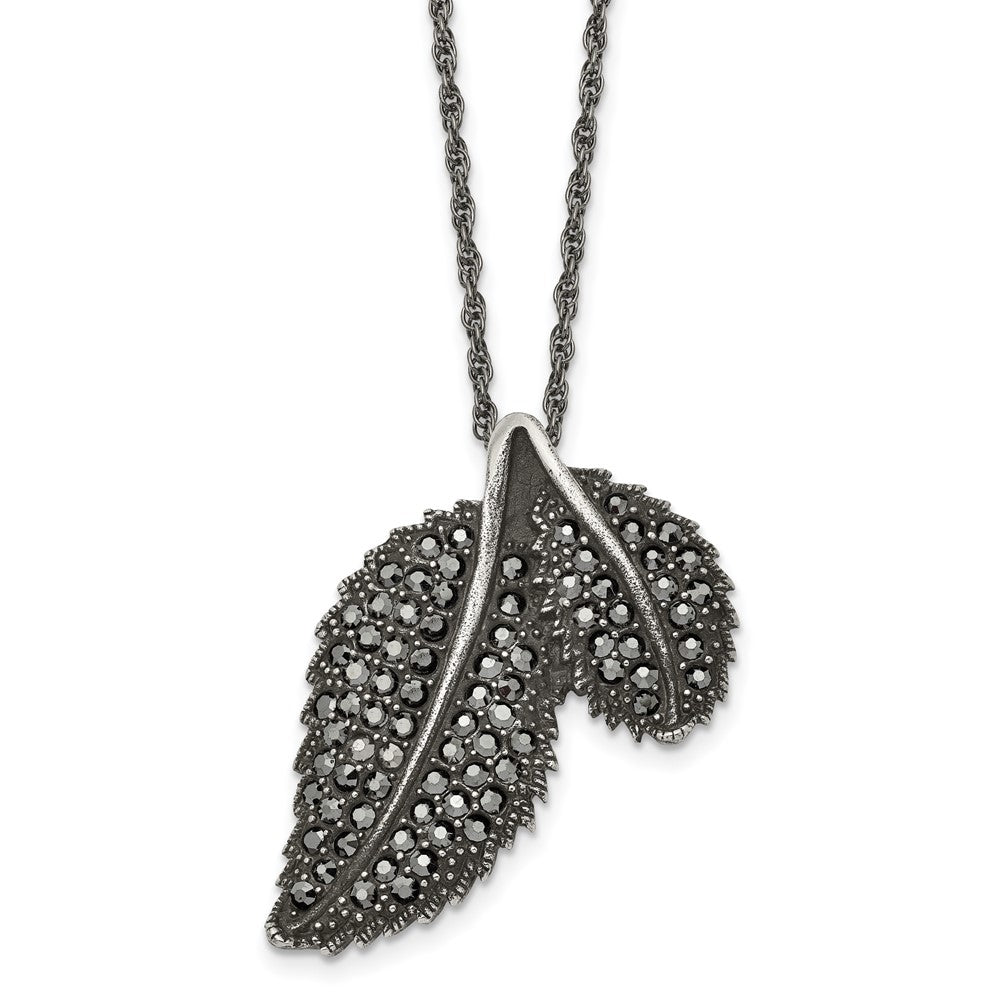Stainless Steel Antiqued and Polished w/Marcasite Leaf 20in Necklace, 20 mm