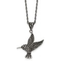 Chisel Stainless Steel Antiqued and Polished with Marcasite Hummingbird Pendant on an 18 inch Singapore Chain Necklace, 18 x 28 mm