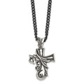 Chisel Stainless Steel Antiqued and Polished Fancy Cross Pendnat on a 20 inch Curb Chain Necklace, 20 x 29 mm