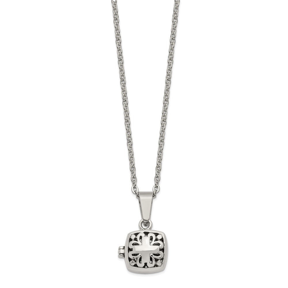 Chisel Stainless Steel Polished and Antiqued Magnetic Prayer Box on an 18 inch Cable Chain Necklace, 18 x 17 mm