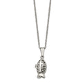 Chisel Stainless Steel Polished and Antiqued Magnetic Fish Prayer Box on an 18 inch Cable Chain Necklace, 18 x 13 mm