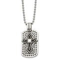 Stainless Steel Antiqued and Polished Cross Dog Tag 22in Necklace, 22 mm