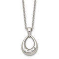 Stainless Steel Polished w/CZ Teardrop 18in Necklace, 18 mm