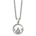 Chisel Stainless Steel Polished Circle with CZ and Heart Pendant on an 18 inch Cable Chain Necklace, 18 x 18 mm