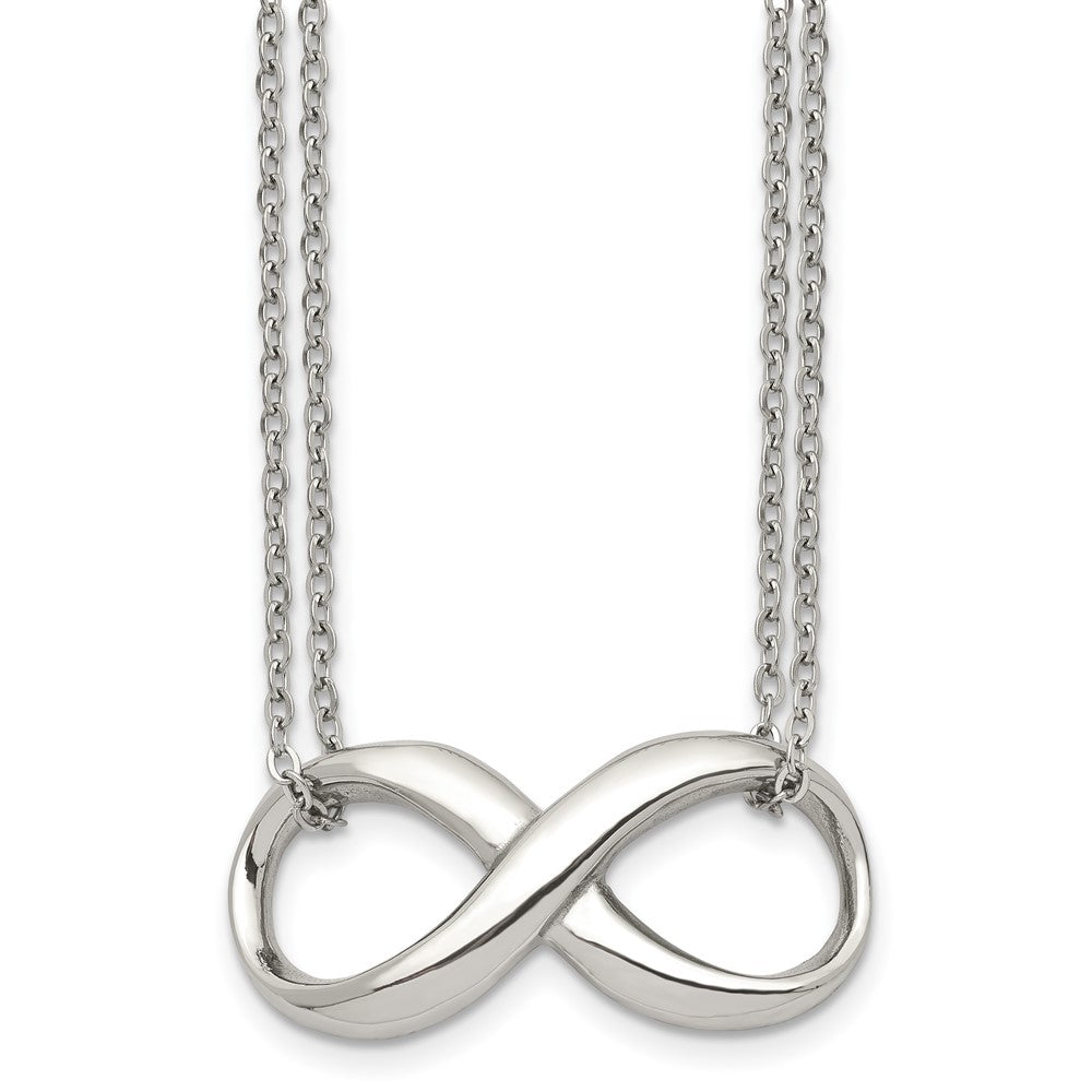 Chisel Stainless Steel Polished Infinity Symbol on an 18 inch 2-Strand Cable Chain Necklace, 18 x 34 mm