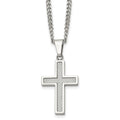 Chisel Stainless Steel Polished with Grey Carbon Fiber Inlay Small Cross Pendant on a 20 inch Curb Chain Necklace, 20 x 20 mm