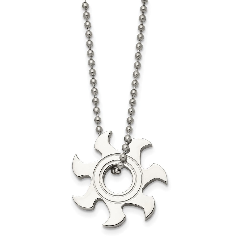 Chisel Stainless Steel Polished Sun Burst Pendant on a 22 inch Ball Chain Necklace, 22 x 27 mm