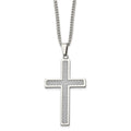 Chisel Stainless Steel Polished with Grey Carbon Fiber Inlay Large Cross Pendant on a 20 inch Curb Chain Necklace, 20 x 32 mm